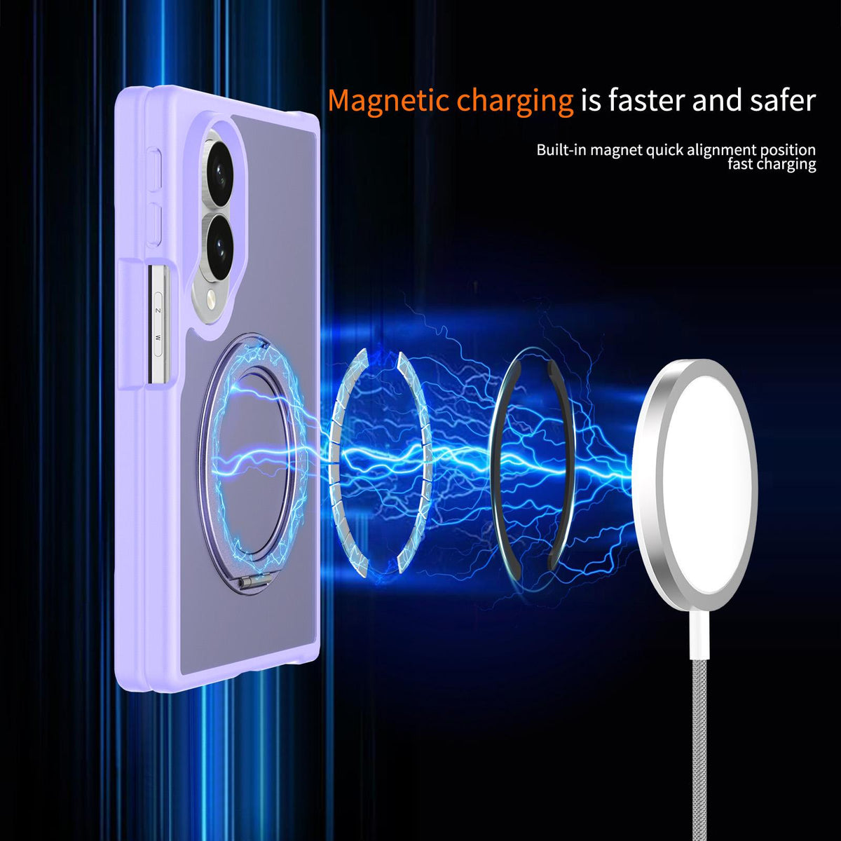 For Galaxy Z Fold8 Ultra 5G Skin Feel Rotating Holder Magnetic Phone Case - Purple - EDA009867202D