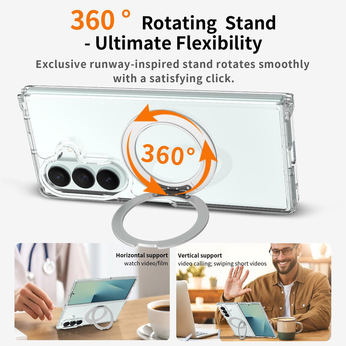 For Galaxy Z Fold8 Ultra 5G Scratch-proof Transparent Rotating Holder Magnetic Phone Case - Default - EDA009867302