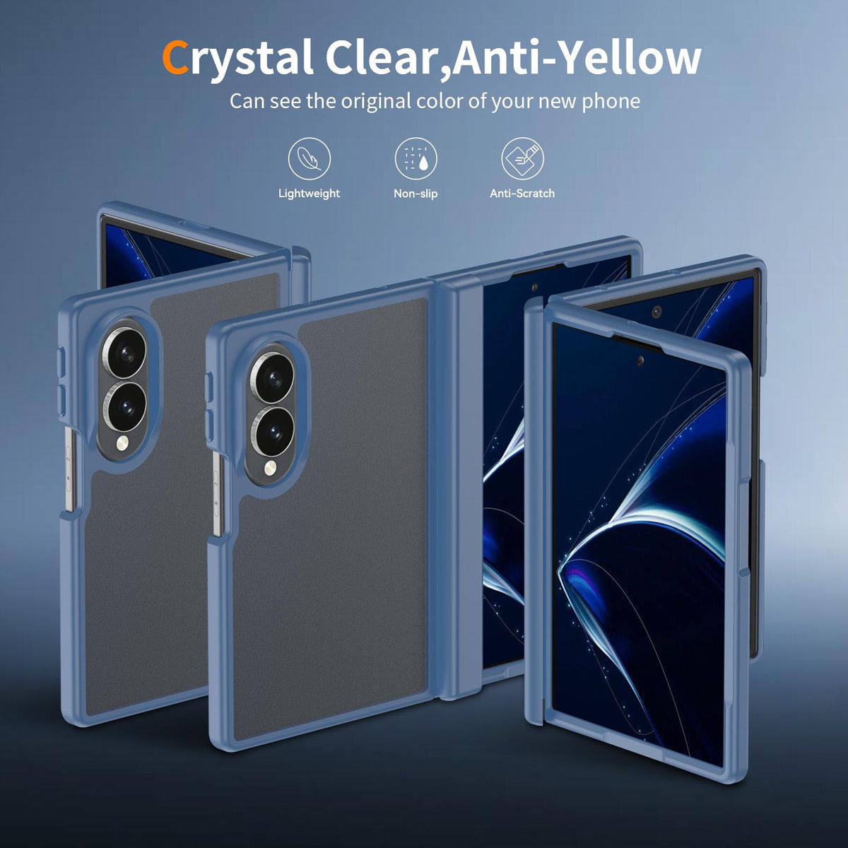 For Galaxy Z Fold8 5G Skin Feel Contrast Color TPU Hybrid PC Phone Case with Hinge Cover - Blue - EDA009867501B