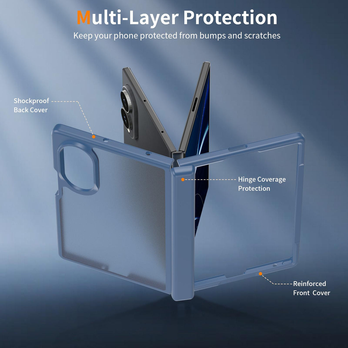 For Galaxy Z Fold8 5G Skin Feel Contrast Color TPU Hybrid PC Phone Case with Hinge Cover - Blue - EDA009867501B