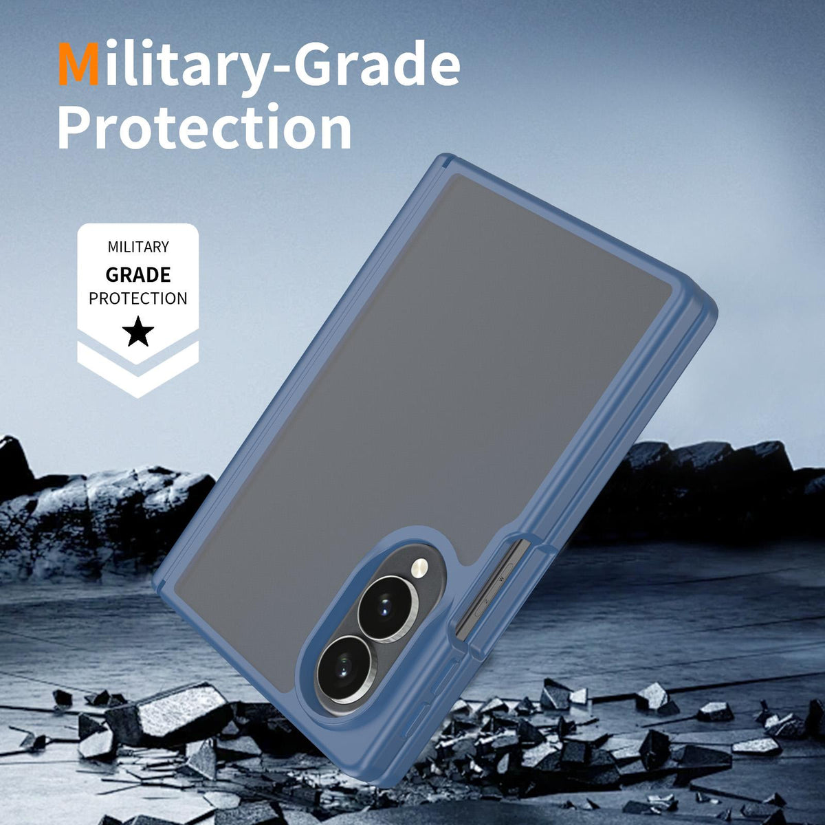 For Galaxy Z Fold8 5G Skin Feel Contrast Color TPU Hybrid PC Phone Case with Hinge Cover - Blue - EDA009867501B