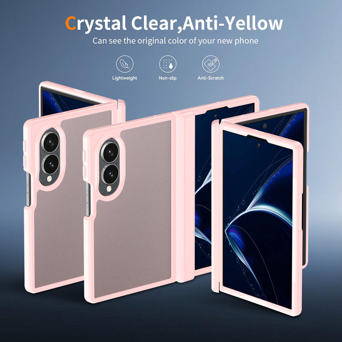 For Galaxy Z Fold8 5G Skin Feel Contrast Color TPU Hybrid PC Phone Case with Hinge Cover - Pink - EDA009867501C
