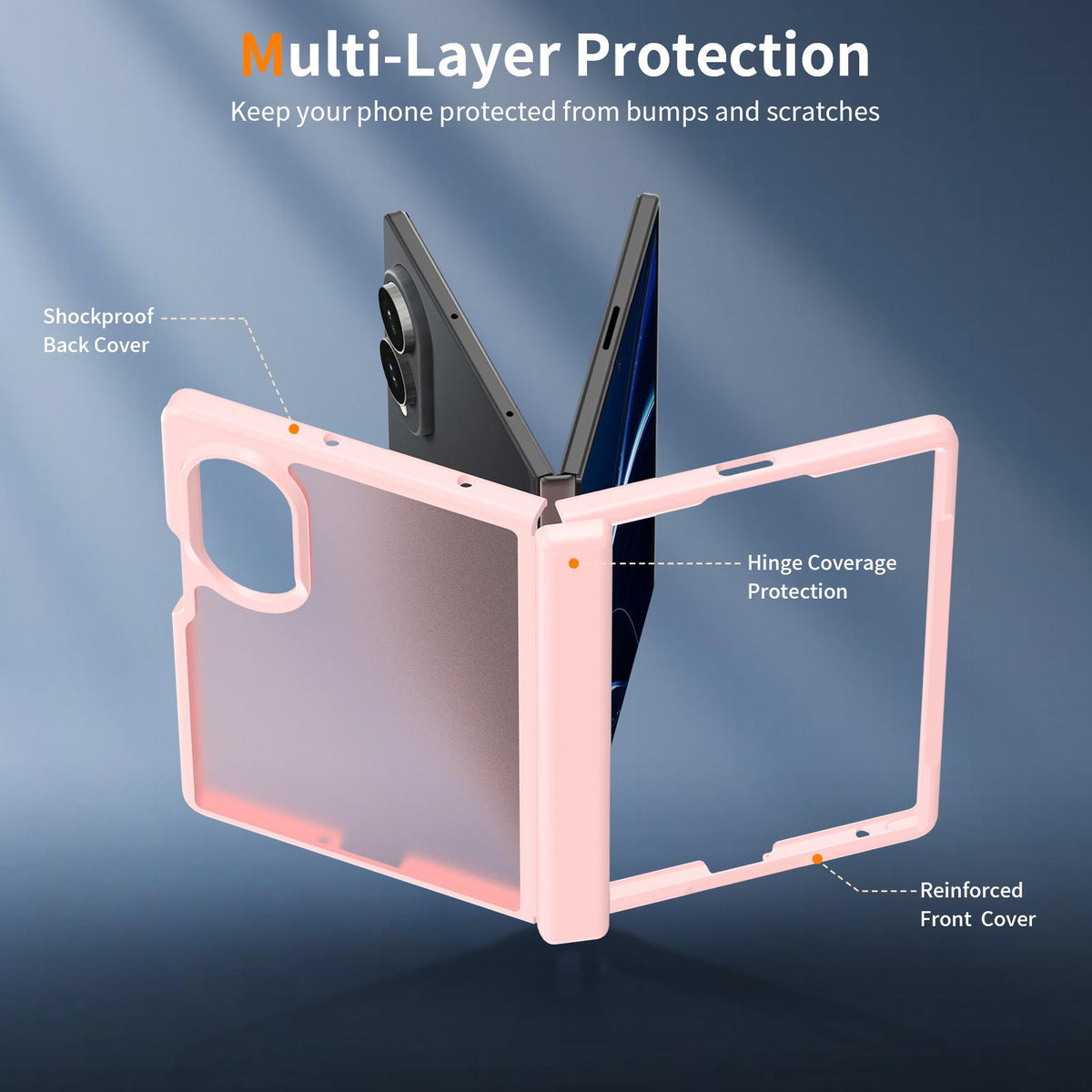 For Galaxy Z Fold8 5G Skin Feel Contrast Color TPU Hybrid PC Phone Case with Hinge Cover - Pink - EDA009867501C