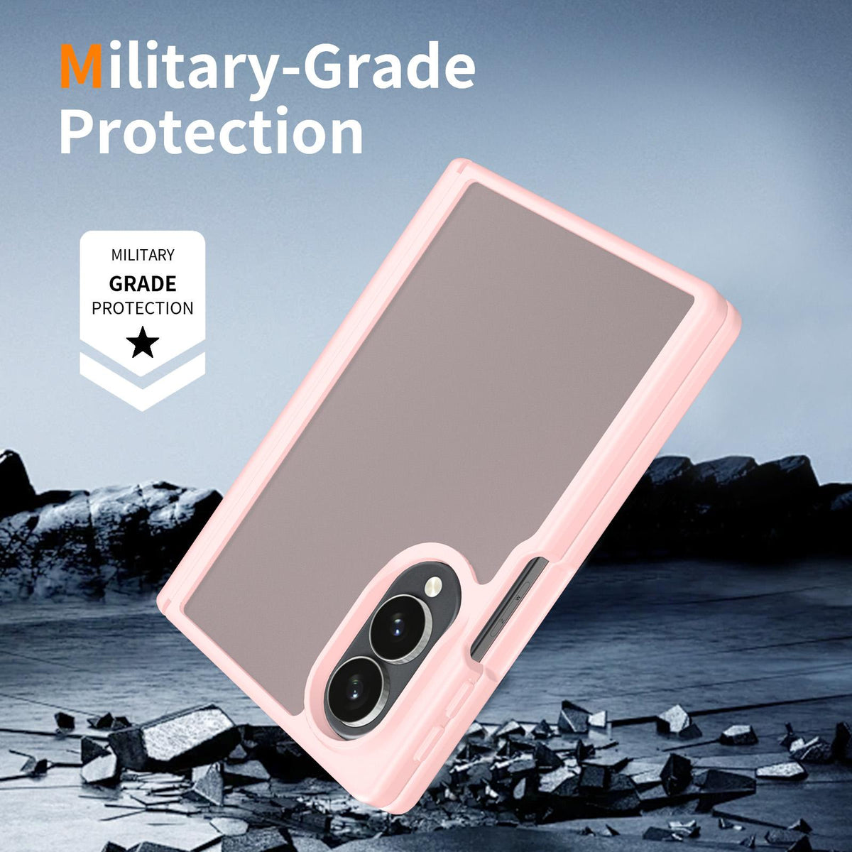 For Galaxy Z Fold8 5G Skin Feel Contrast Color TPU Hybrid PC Phone Case with Hinge Cover - Pink - EDA009867501C