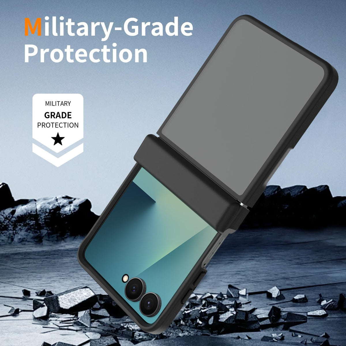 For Galaxy Z Flip8 5G Skin Feel Contrast Color TPU Hybrid PC Phone Case with Hinge Cover - Black - EDA009867503A