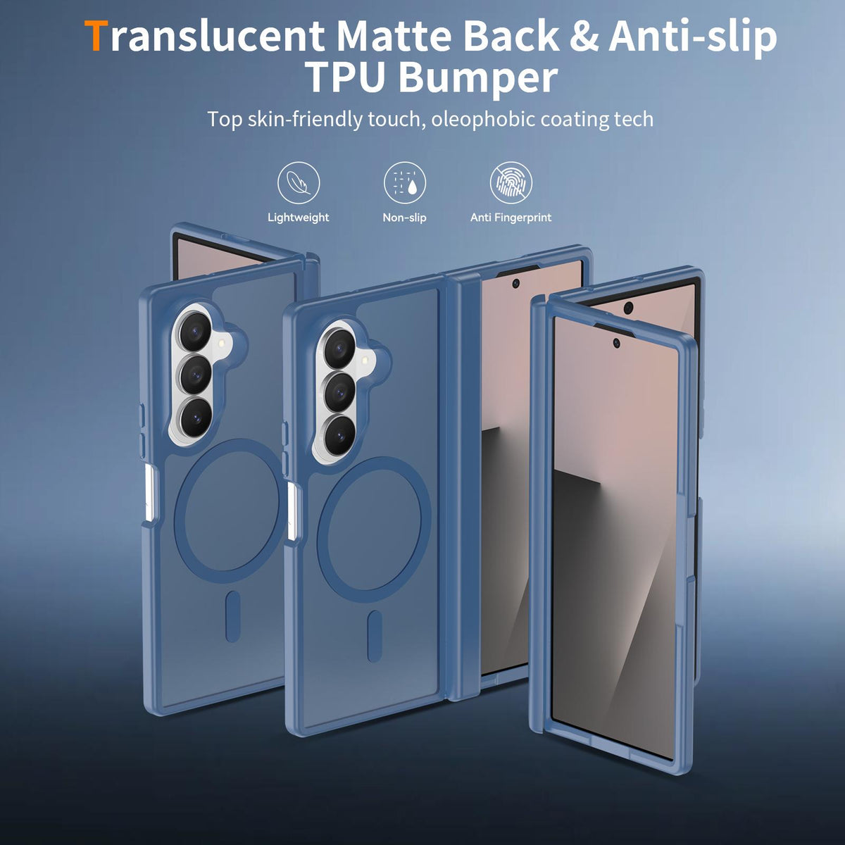 For Galaxy Z Fold8 Ultra 5G Skin Feel TPU Hybrid PC Magnetic Phone Case with Hinge Cover - Blue - EDA009867902B