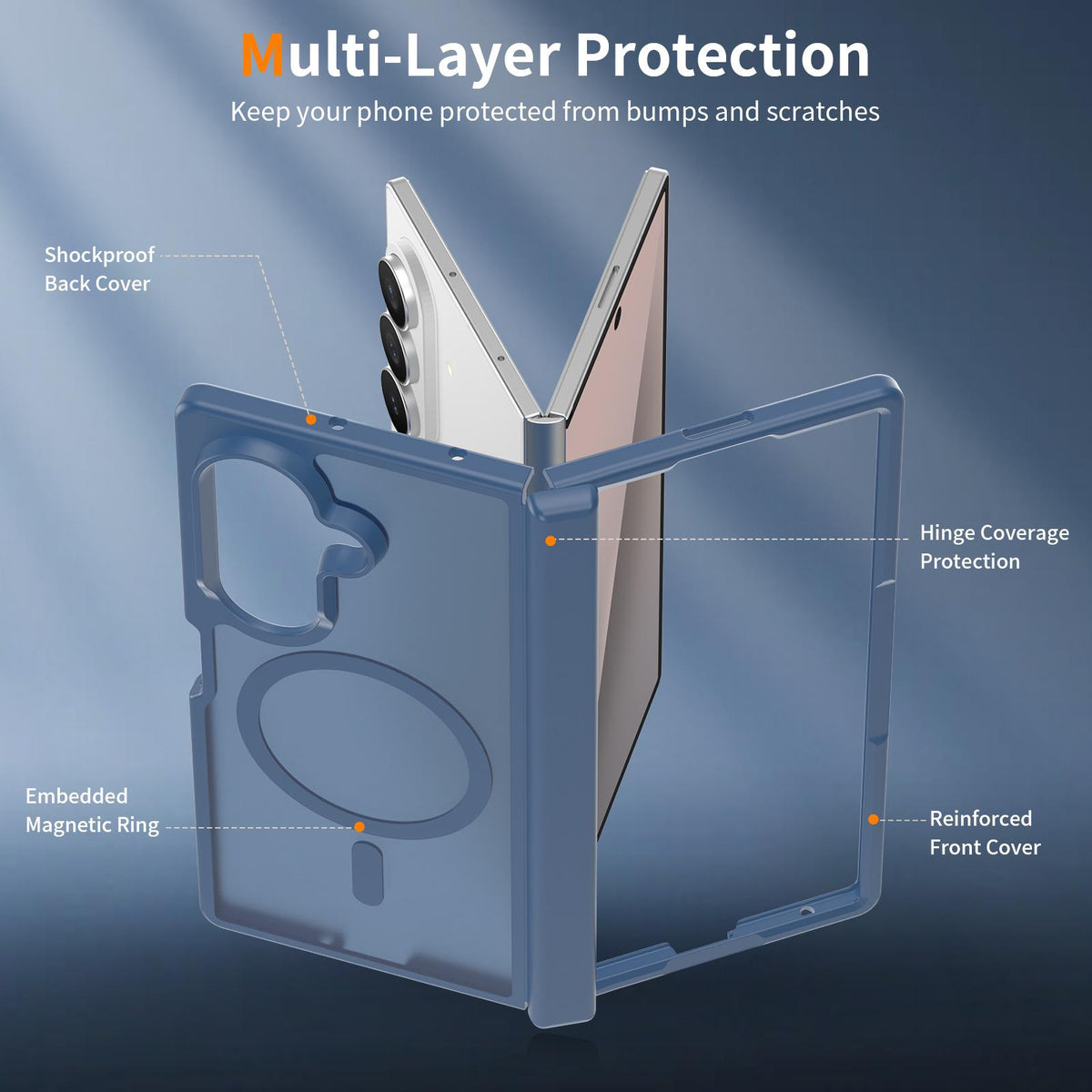 For Galaxy Z Fold8 Ultra 5G Skin Feel TPU Hybrid PC Magnetic Phone Case with Hinge Cover - Blue - EDA009867902B