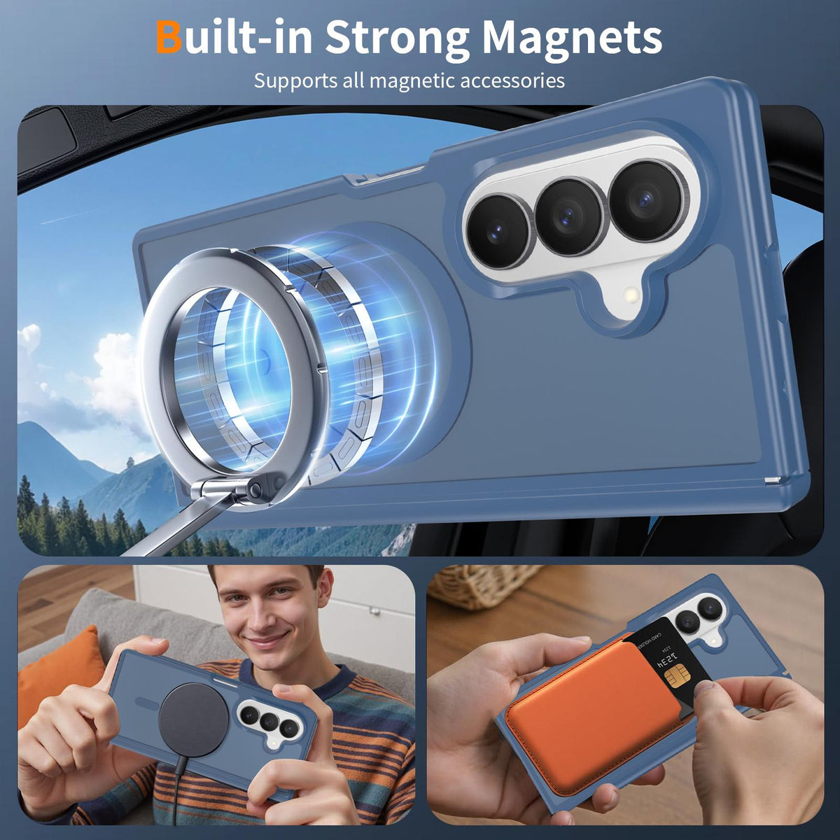 For Galaxy Z Fold8 Ultra 5G Skin Feel TPU Hybrid PC Magnetic Phone Case with Hinge Cover - Blue - EDA009867902B