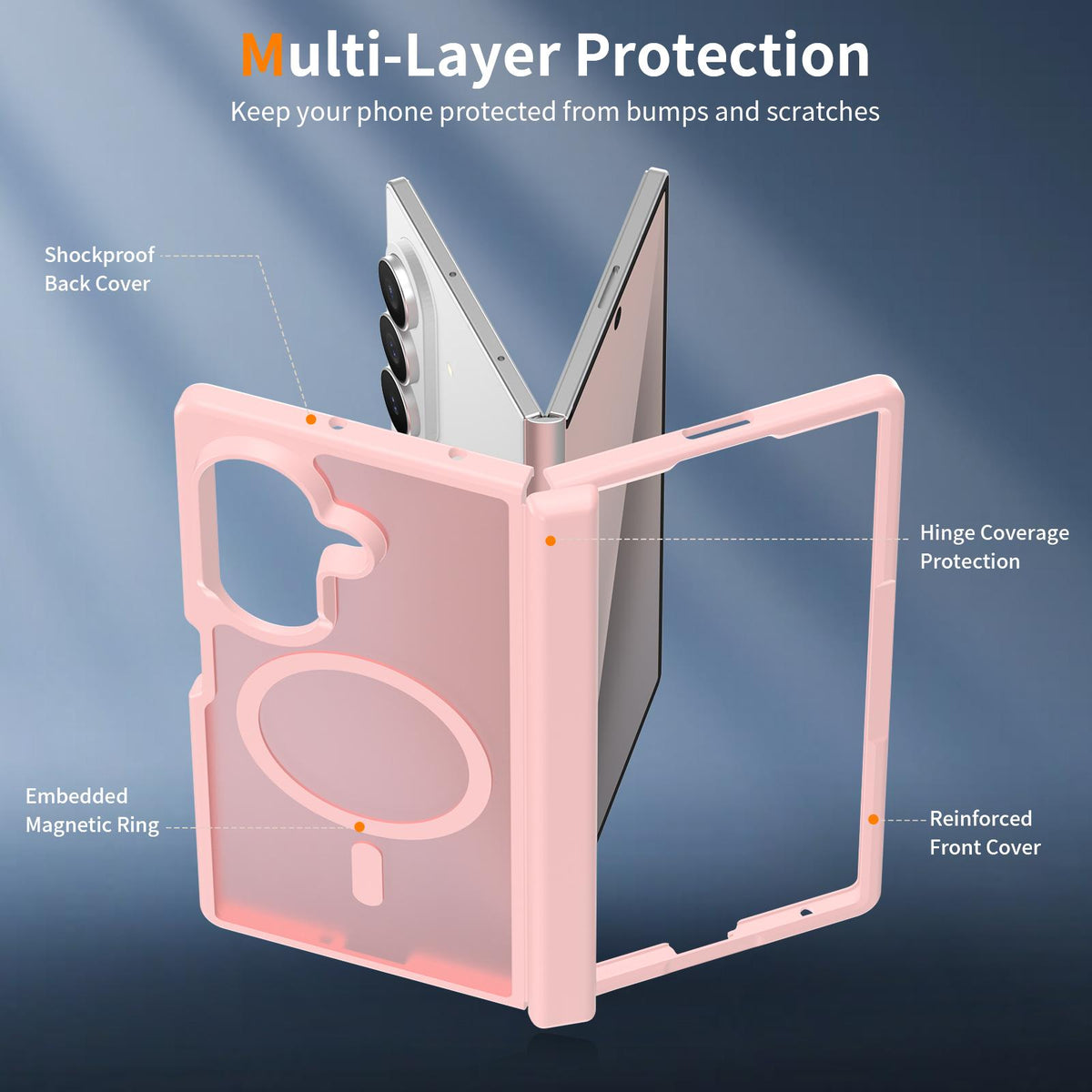 For Galaxy Z Fold8 Ultra 5G Skin Feel TPU Hybrid PC Magnetic Phone Case with Hinge Cover - Pink - EDA009867902C