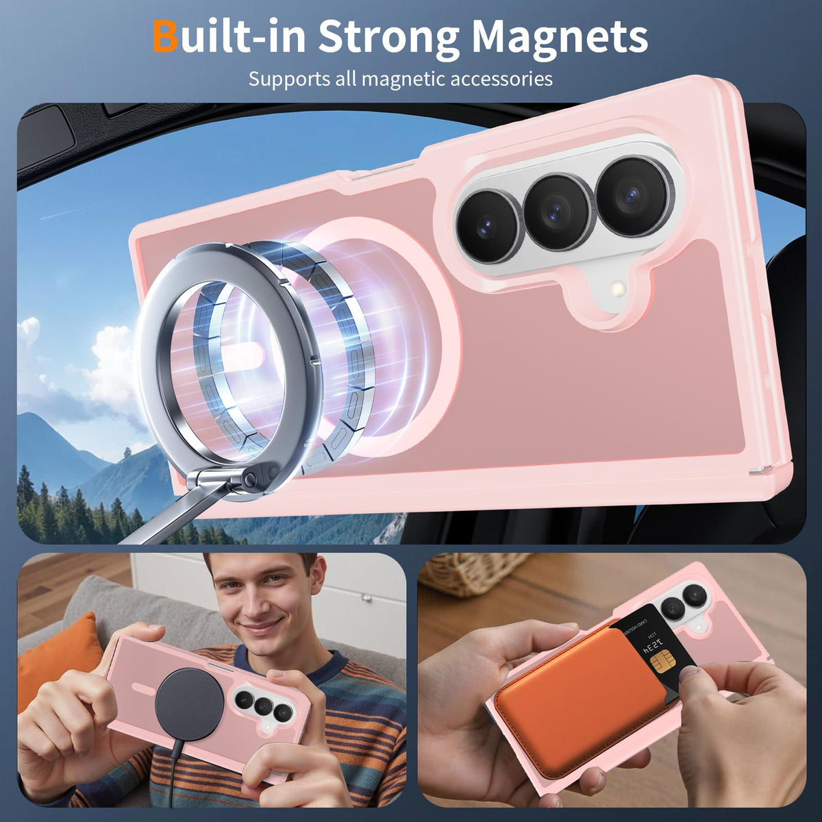 For Galaxy Z Fold8 Ultra 5G Skin Feel TPU Hybrid PC Magnetic Phone Case with Hinge Cover - Pink - EDA009867902C