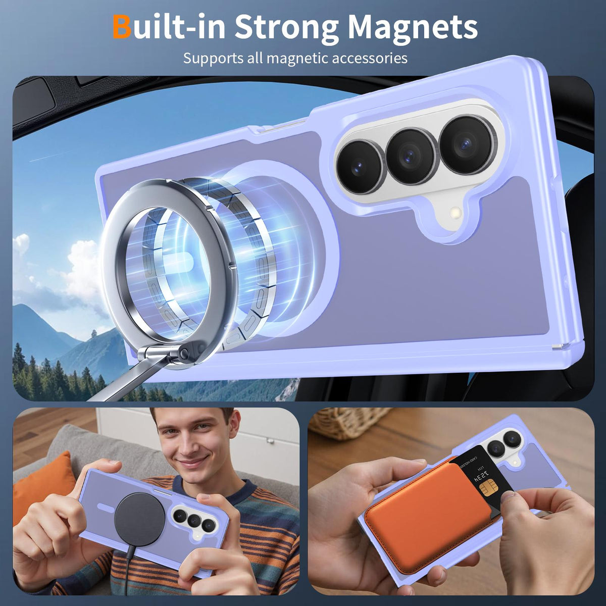 For Galaxy Z Fold8 Ultra 5G Skin Feel TPU Hybrid PC Magnetic Phone Case with Hinge Cover - Purple - EDA009867902D