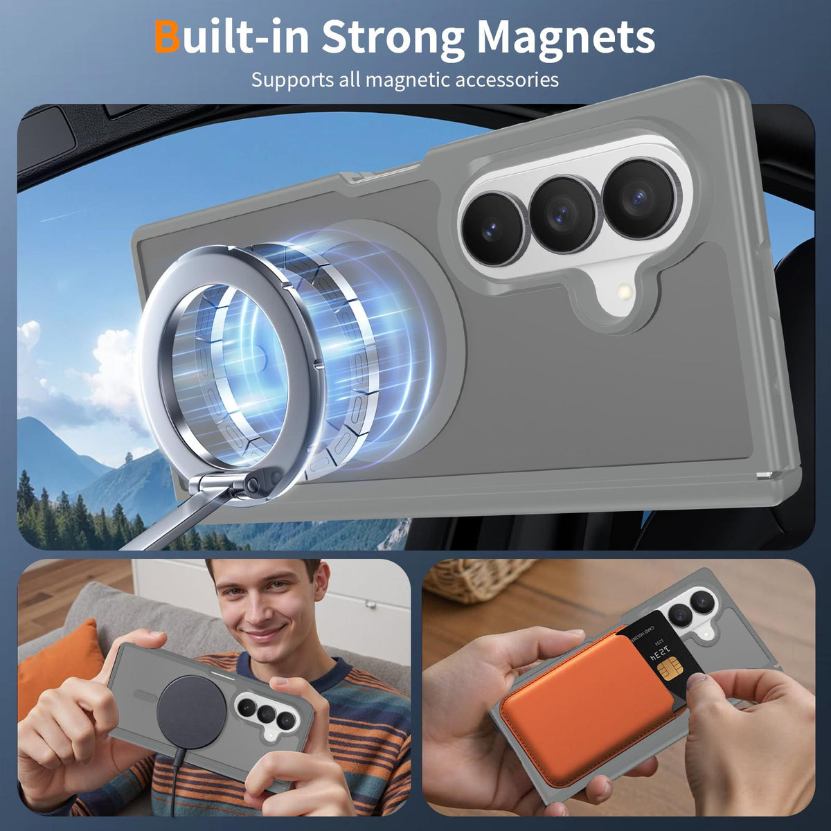 For Galaxy Z Fold8 Ultra 5G Skin Feel TPU Hybrid PC Magnetic Phone Case with Hinge Cover - Dark Grey - EDA009867902E