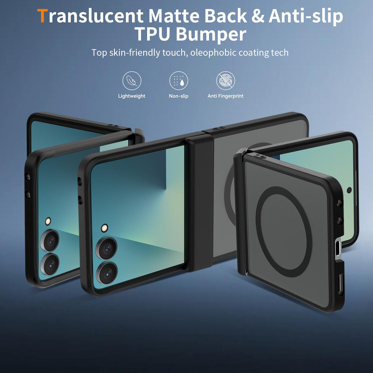 For Galaxy Z Flip8 5G Skin Feel TPU Hybrid PC Magnetic Phone Case with Hinge Cover - Black - EDA009867903A