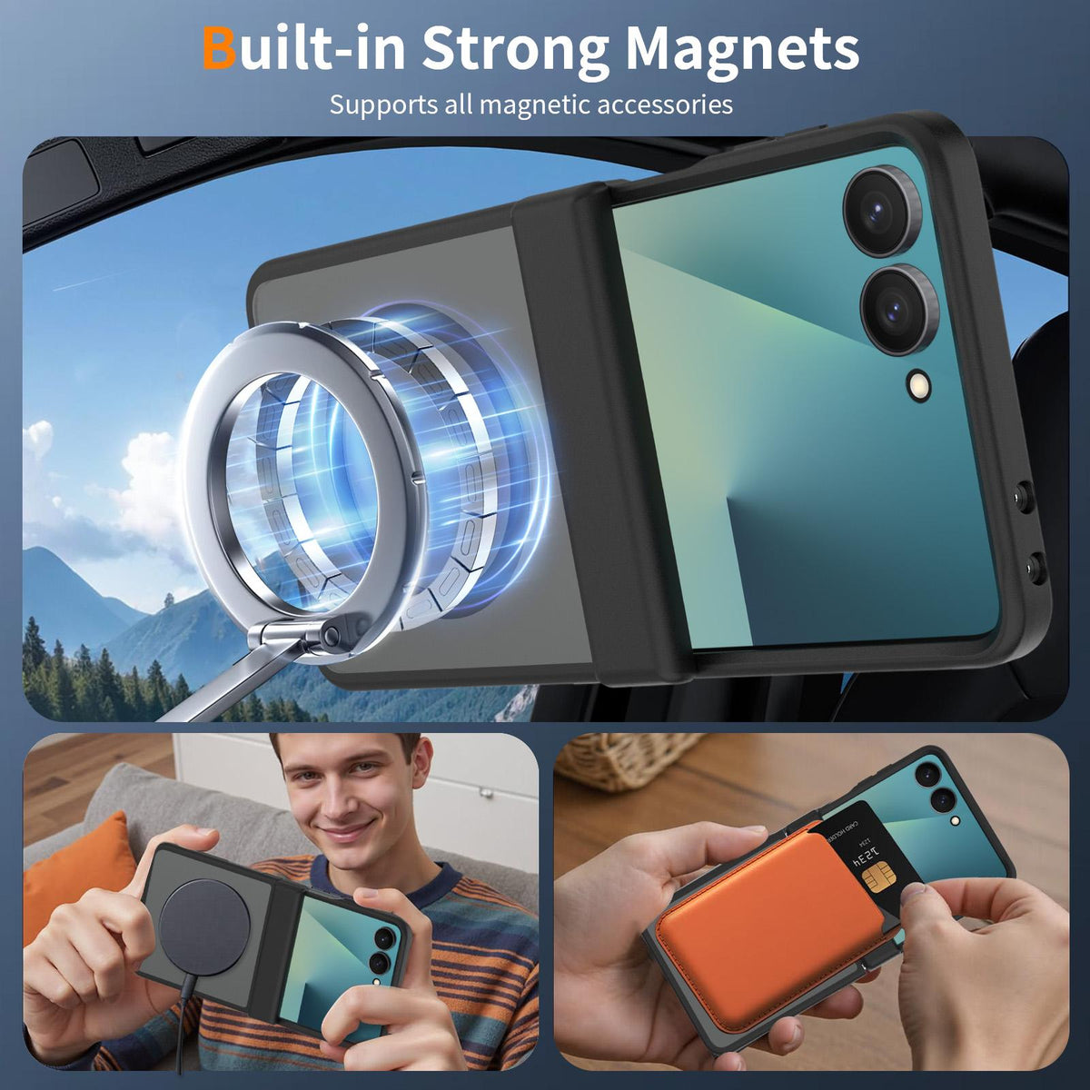 For Galaxy Z Flip8 5G Skin Feel TPU Hybrid PC Magnetic Phone Case with Hinge Cover - Black - EDA009867903A
