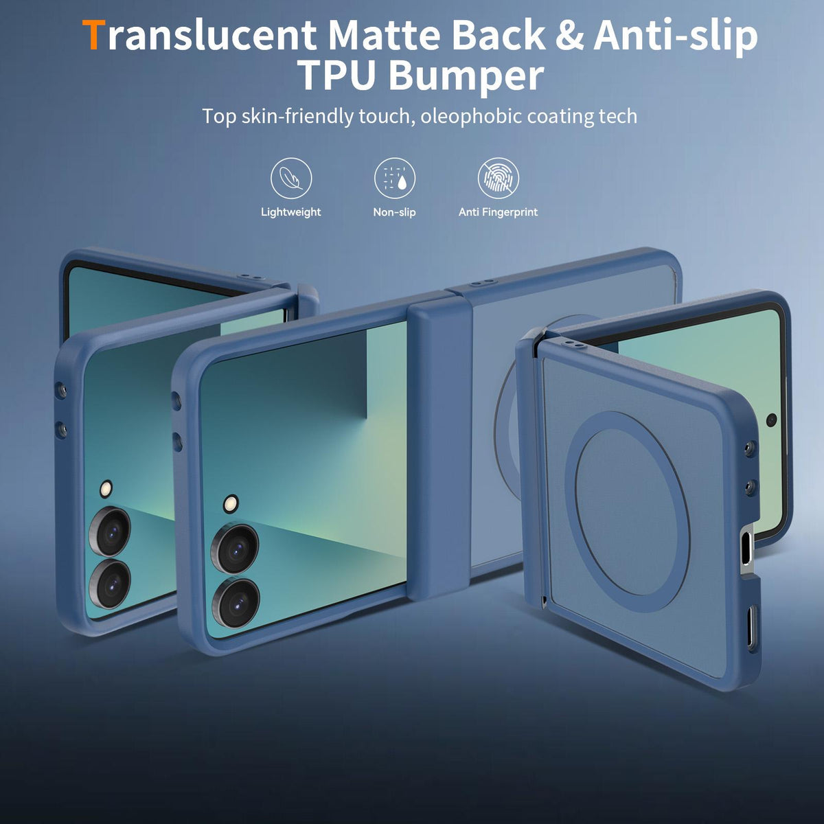 For Galaxy Z Flip8 5G Skin Feel TPU Hybrid PC Magnetic Phone Case with Hinge Cover - Blue - EDA009867903B