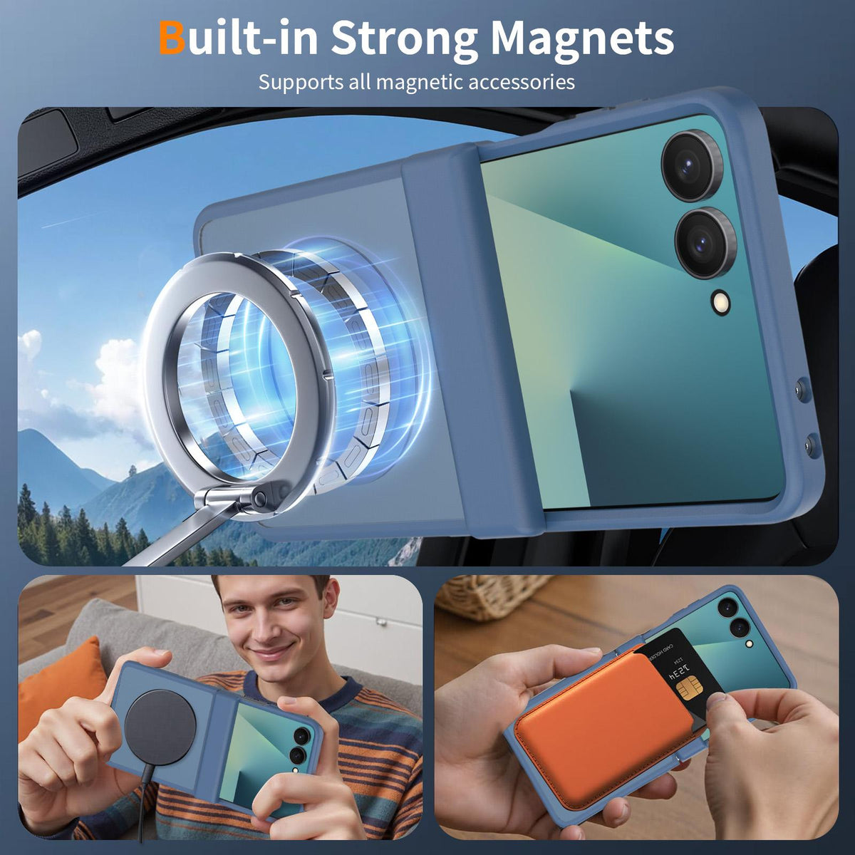 For Galaxy Z Flip8 5G Skin Feel TPU Hybrid PC Magnetic Phone Case with Hinge Cover - Blue - EDA009867903B