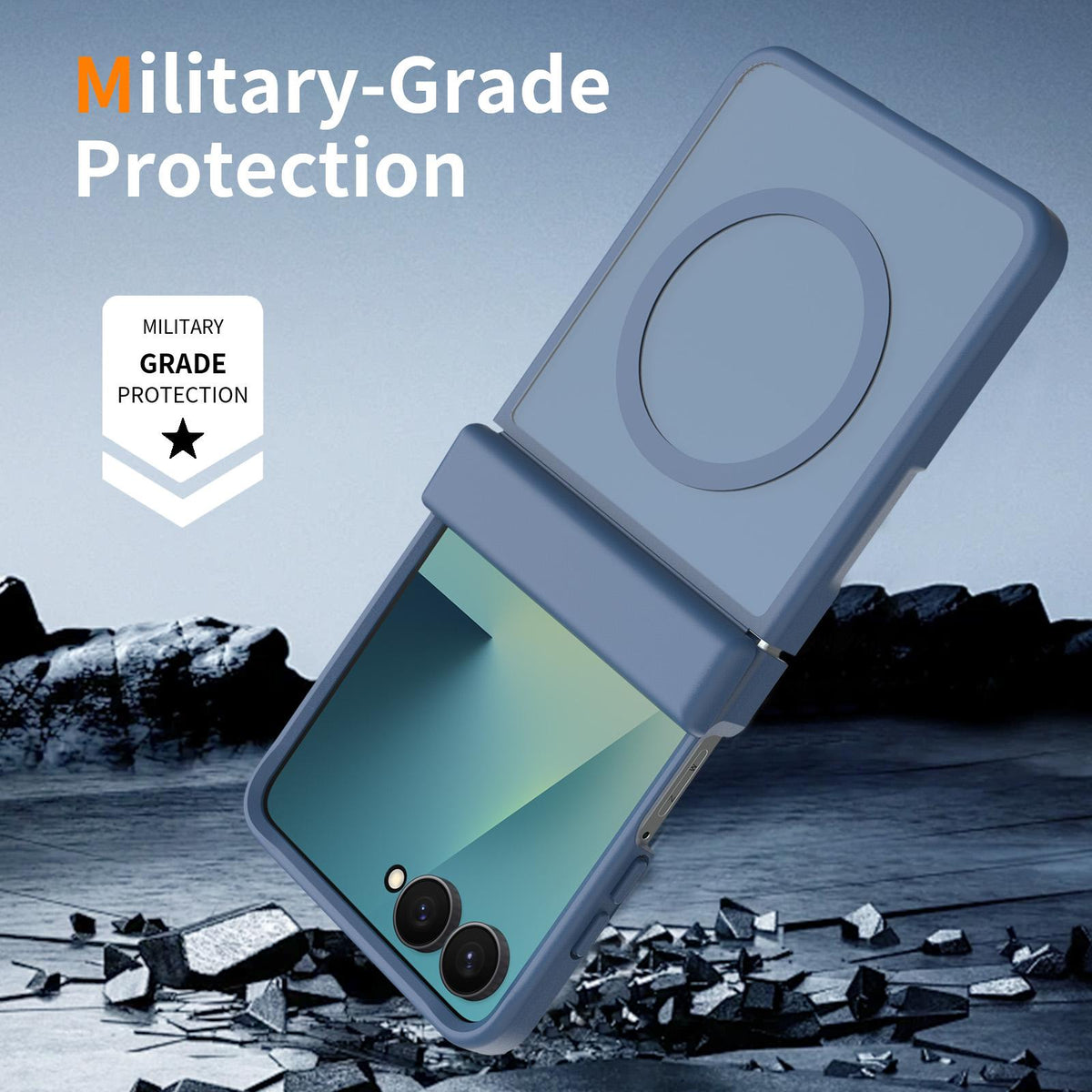 For Galaxy Z Flip8 5G Skin Feel TPU Hybrid PC Magnetic Phone Case with Hinge Cover - Blue - EDA009867903B