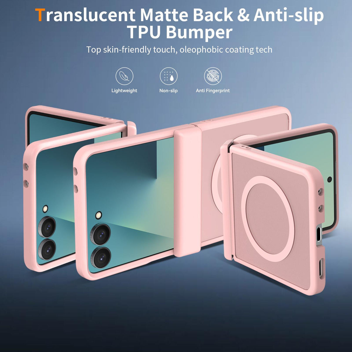 For Galaxy Z Flip8 5G Skin Feel TPU Hybrid PC Magnetic Phone Case with Hinge Cover - Pink - EDA009867903C