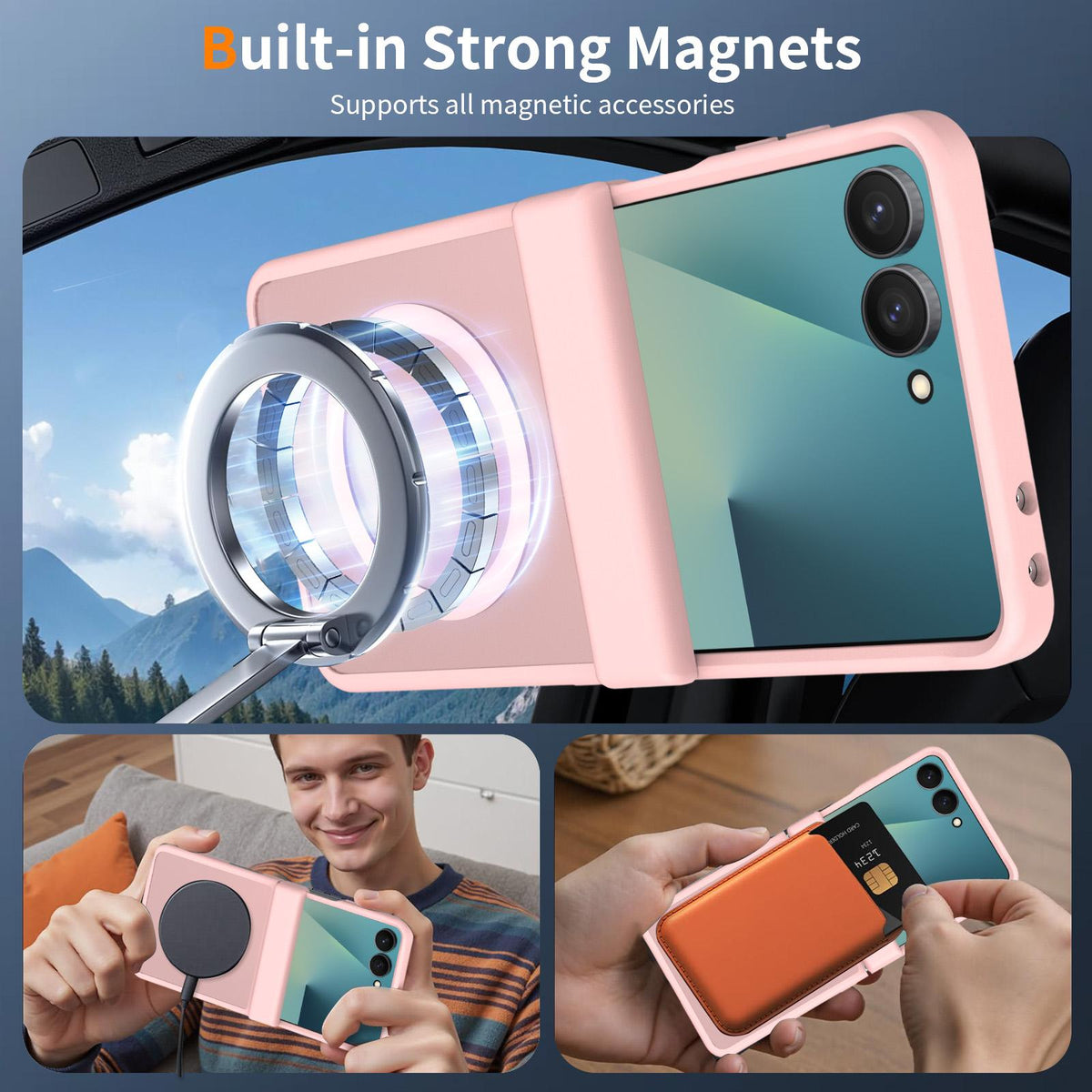 For Galaxy Z Flip8 5G Skin Feel TPU Hybrid PC Magnetic Phone Case with Hinge Cover - Pink - EDA009867903C