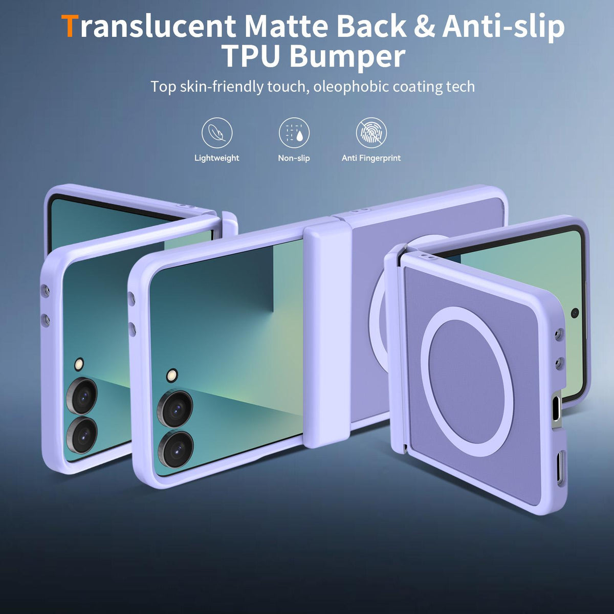 For Galaxy Z Flip8 5G Skin Feel TPU Hybrid PC Magnetic Phone Case with Hinge Cover - Purple - EDA009867903D