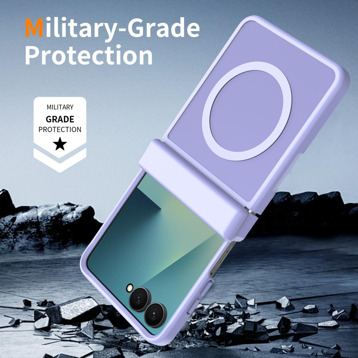 For Galaxy Z Flip8 5G Skin Feel TPU Hybrid PC Magnetic Phone Case with Hinge Cover - Purple - EDA009867903D