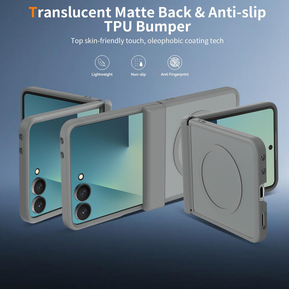 For Galaxy Z Flip8 5G Skin Feel TPU Hybrid PC Magnetic Phone Case with Hinge Cover - Dark Grey - EDA009867903E