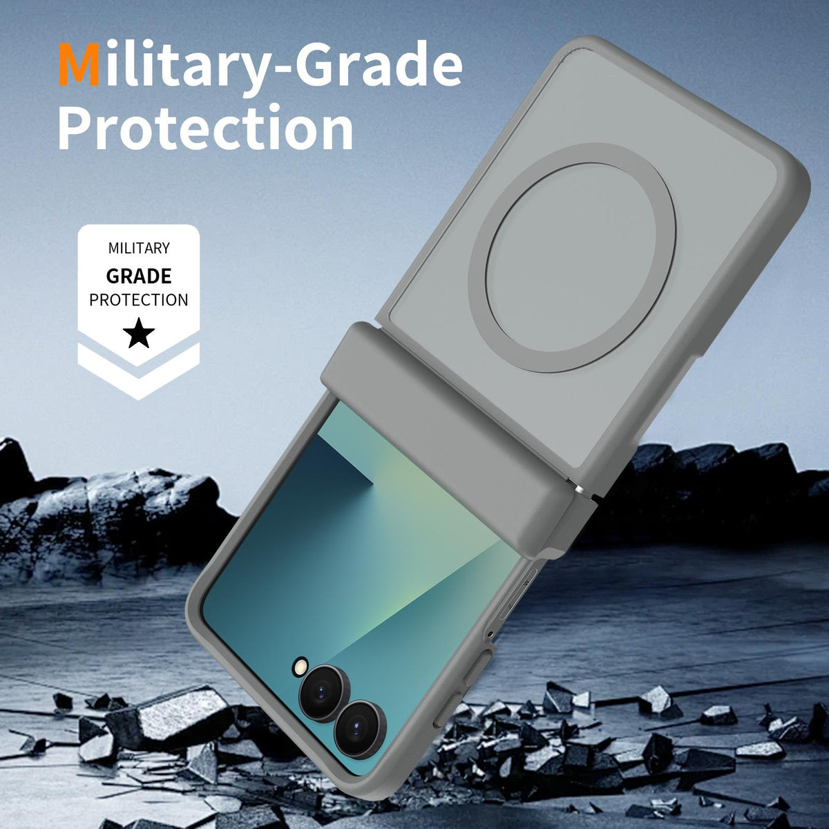 For Galaxy Z Flip8 5G Skin Feel TPU Hybrid PC Magnetic Phone Case with Hinge Cover - Dark Grey - EDA009867903E
