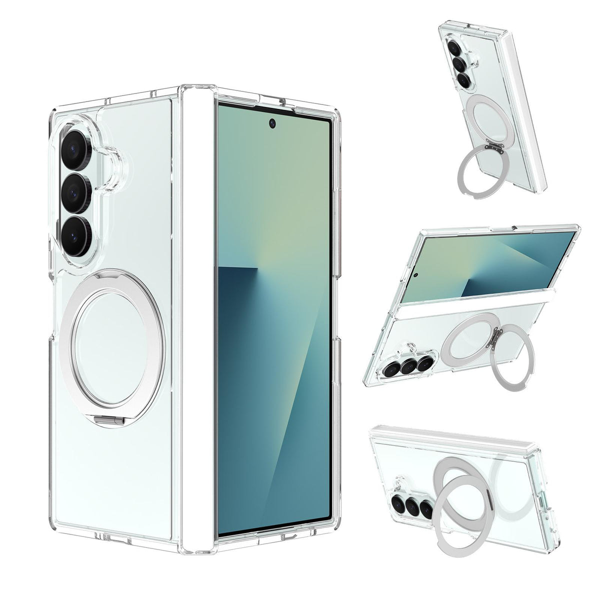 For Galaxy Z Fold8 Ultra 5G Scratch-proof Transparent Rotating Holder Magnetic Phone Case with Hinge Cover - Default - EDA009868302