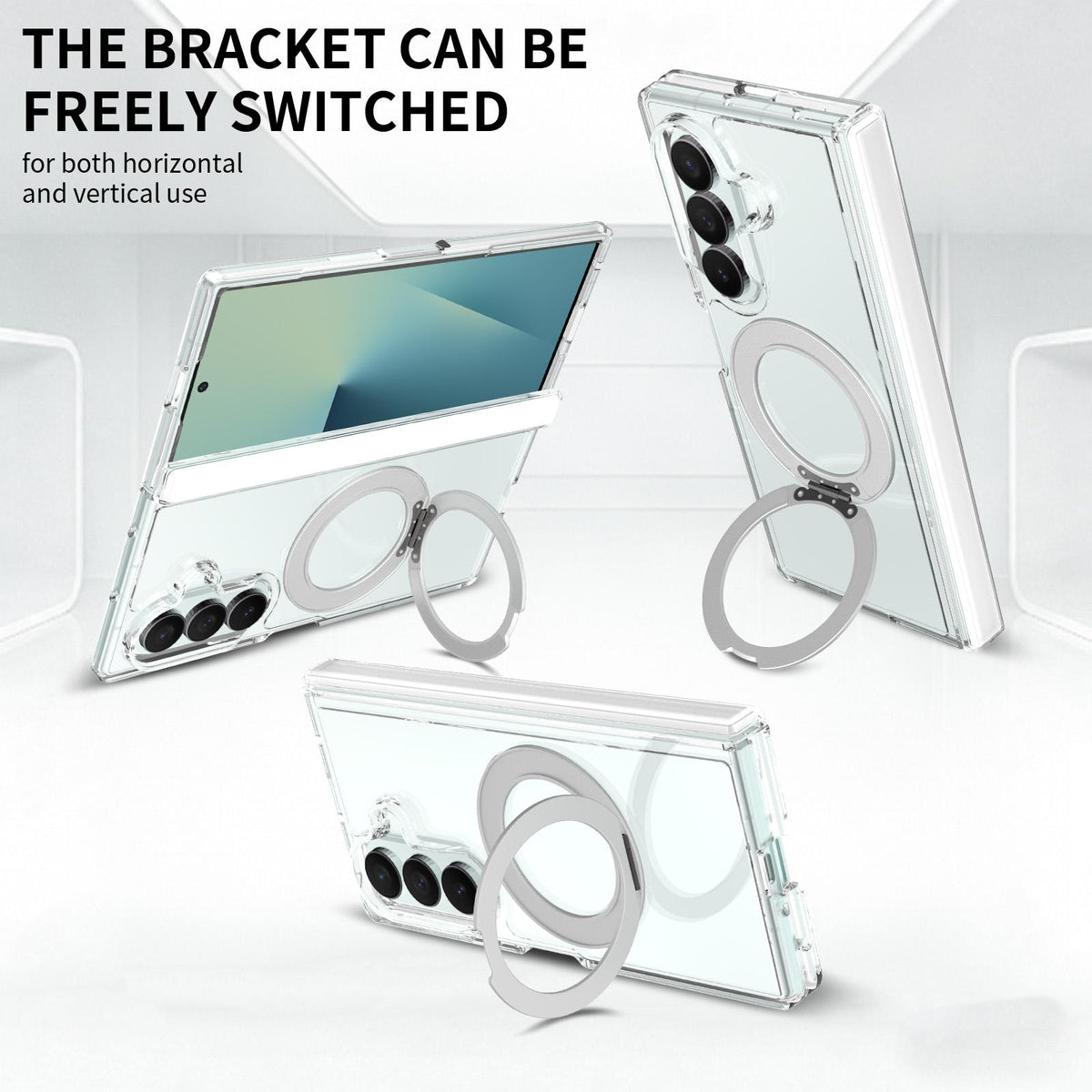 For Galaxy Z Fold8 Ultra 5G Scratch-proof Transparent Rotating Holder Magnetic Phone Case with Hinge Cover - Default - EDA009868302
