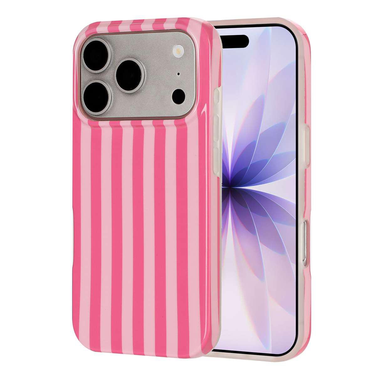 For iPhone 18 Pro Max Full Coverage IMD Printed Vertical Stripes TPU Phone Case - Pink - EDA009871301A