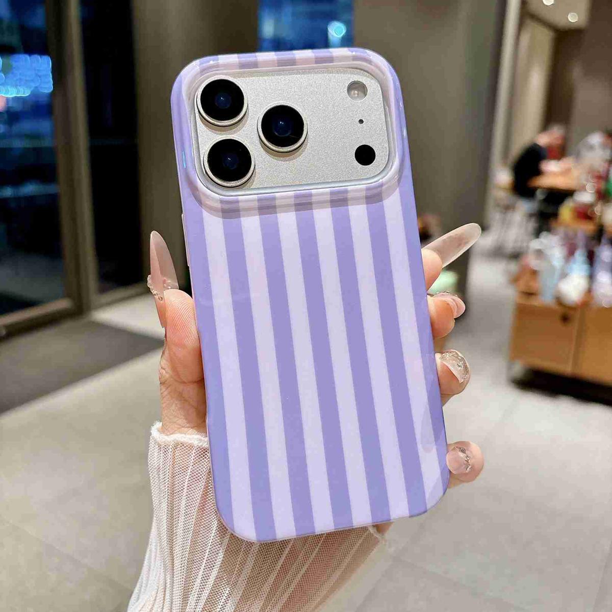 For iPhone 18 Pro Max Full Coverage IMD Printed Vertical Stripes TPU Phone Case - Purple - EDA009871301C