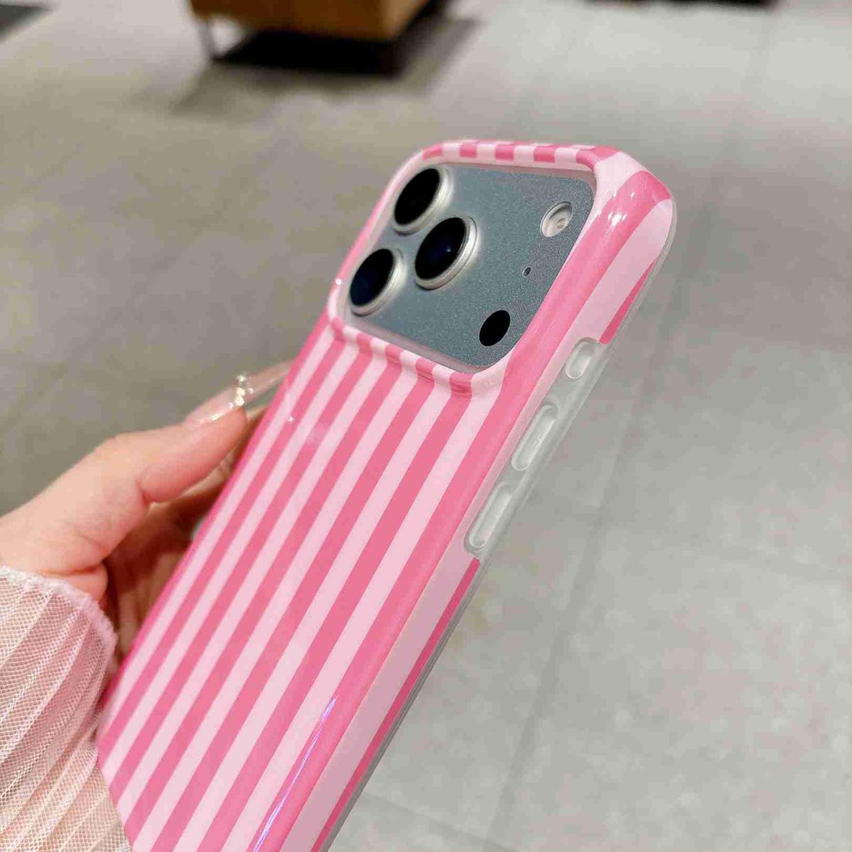 For iPhone 18 Pro Full Coverage IMD Printed Vertical Stripes TPU Phone Case - Pink - EDA009871302A