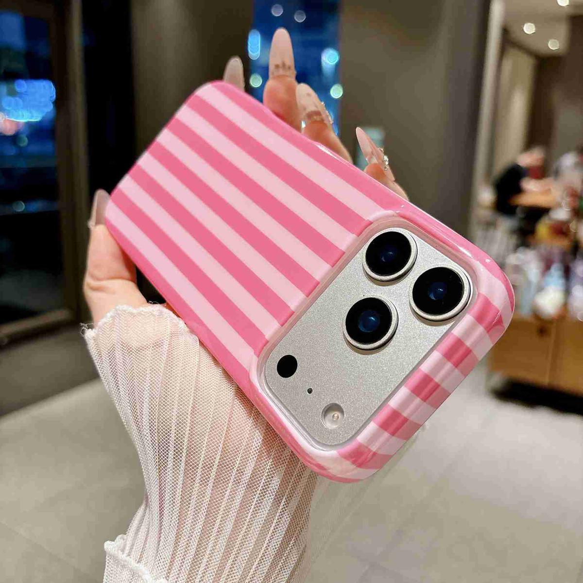 For iPhone 18 Pro Full Coverage IMD Printed Vertical Stripes TPU Phone Case - Pink - EDA009871302A