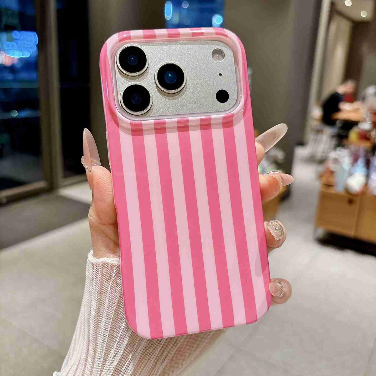 For iPhone 18 Pro Full Coverage IMD Printed Vertical Stripes TPU Phone Case - Pink - EDA009871302A