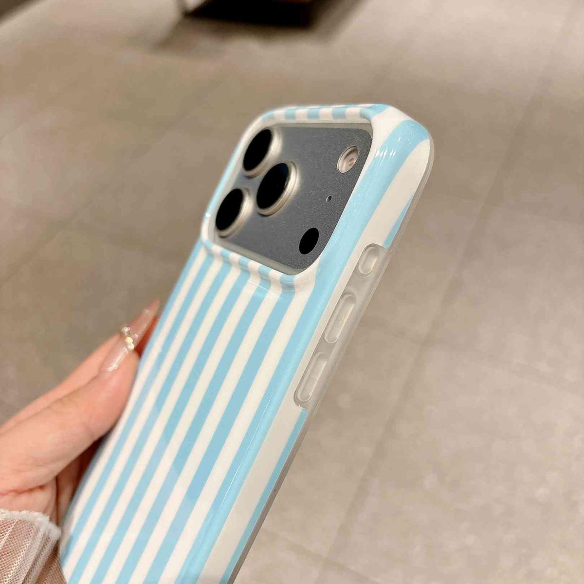For iPhone 18 Pro Full Coverage IMD Printed Vertical Stripes TPU Phone Case - Blue - EDA009871302B