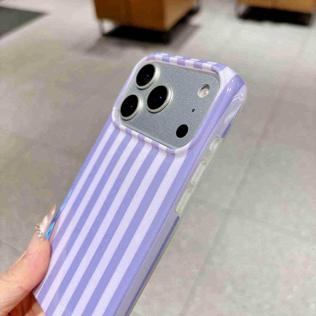 For iPhone 18 Pro Full Coverage IMD Printed Vertical Stripes TPU Phone Case - Purple - EDA009871302C