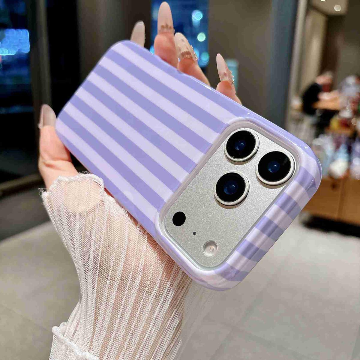 For iPhone 18 Pro Full Coverage IMD Printed Vertical Stripes TPU Phone Case - Purple - EDA009871302C