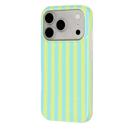 For iPhone 18 Pro Full Coverage IMD Printed Vertical Stripes TPU Phone Case - Yellow Green - EDA009871302D