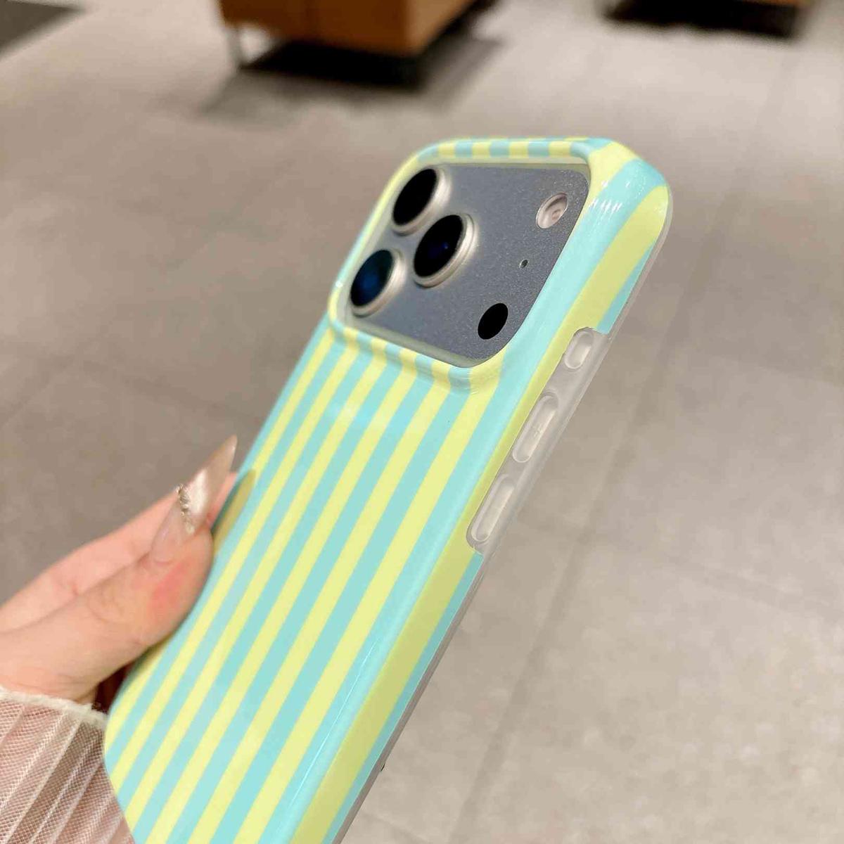 For iPhone 18 Pro Full Coverage IMD Printed Vertical Stripes TPU Phone Case - Yellow Green - EDA009871302D