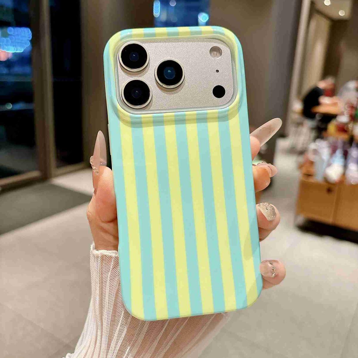 For iPhone 18 Pro Full Coverage IMD Printed Vertical Stripes TPU Phone Case - Yellow Green - EDA009871302D