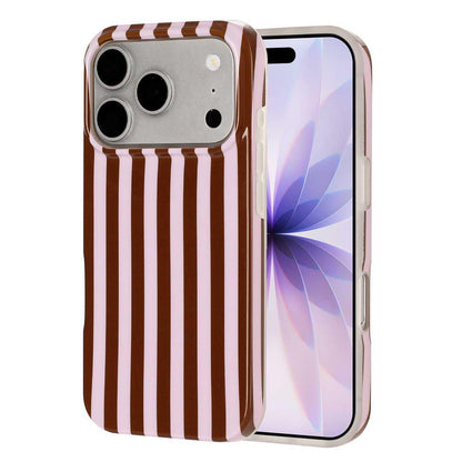 For iPhone 18 Pro Full Coverage IMD Printed Vertical Stripes TPU Phone Case - Coffee - EDA009871302E