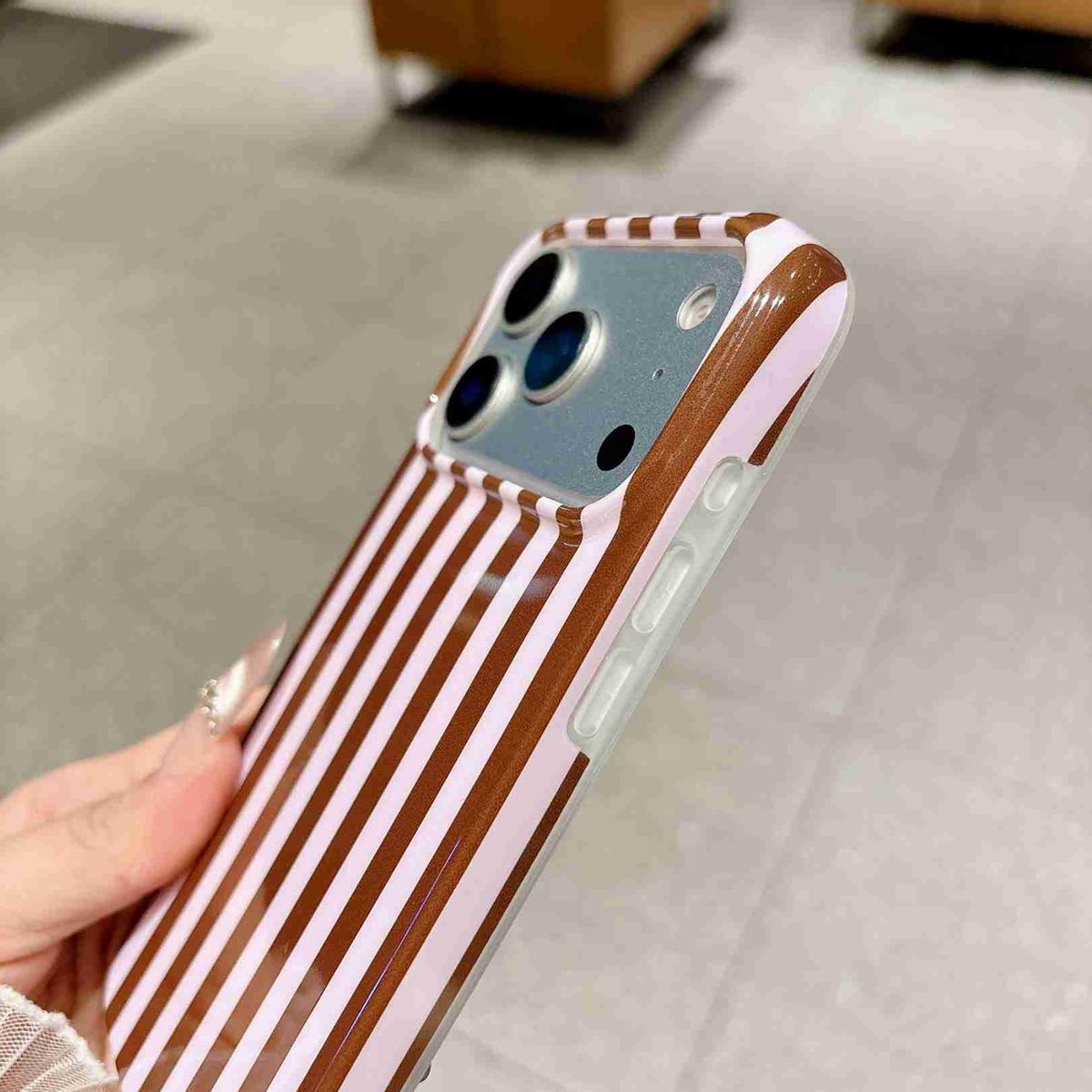 For iPhone 18 Pro Full Coverage IMD Printed Vertical Stripes TPU Phone Case - Coffee - EDA009871302E