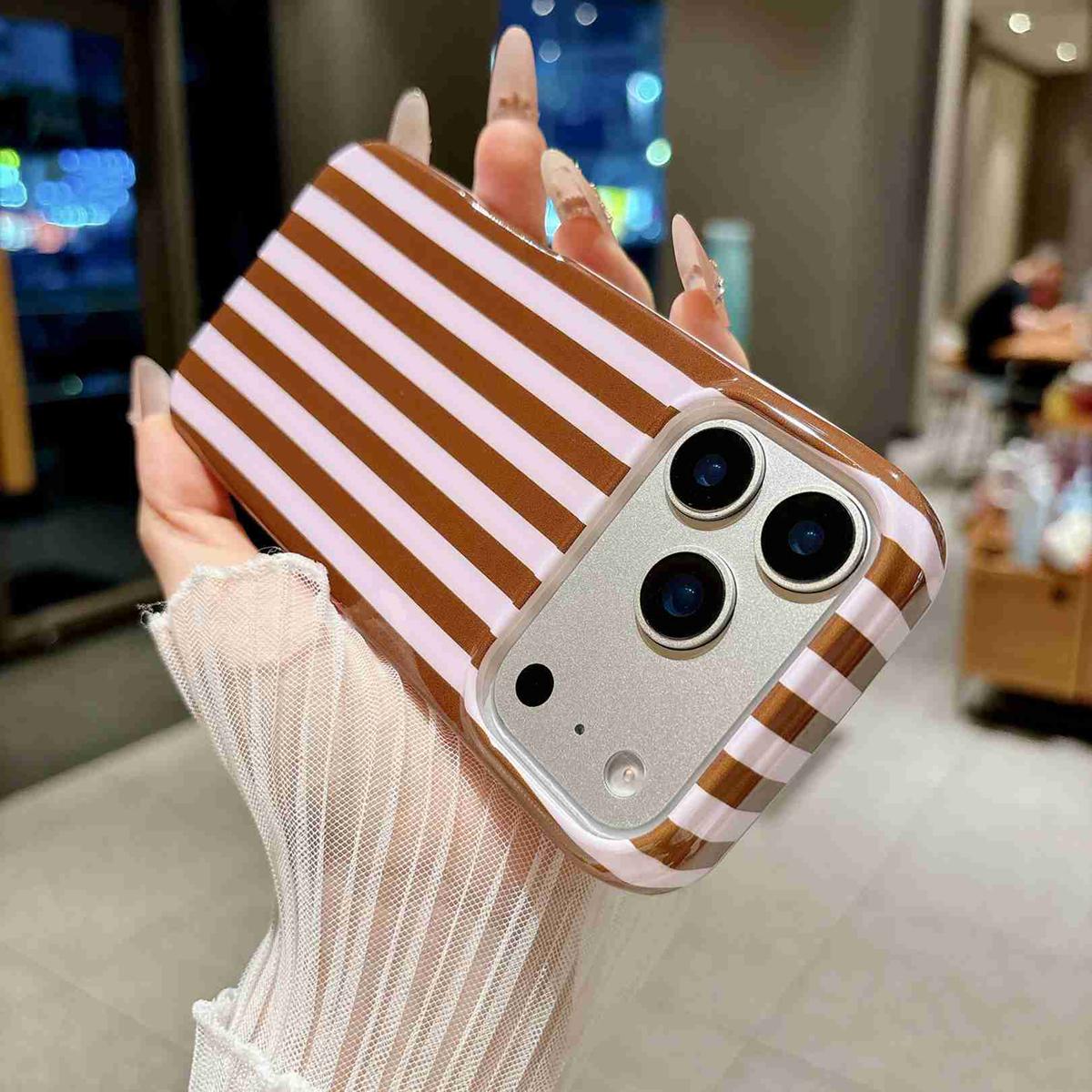 For iPhone 18 Pro Full Coverage IMD Printed Vertical Stripes TPU Phone Case - Coffee - EDA009871302E