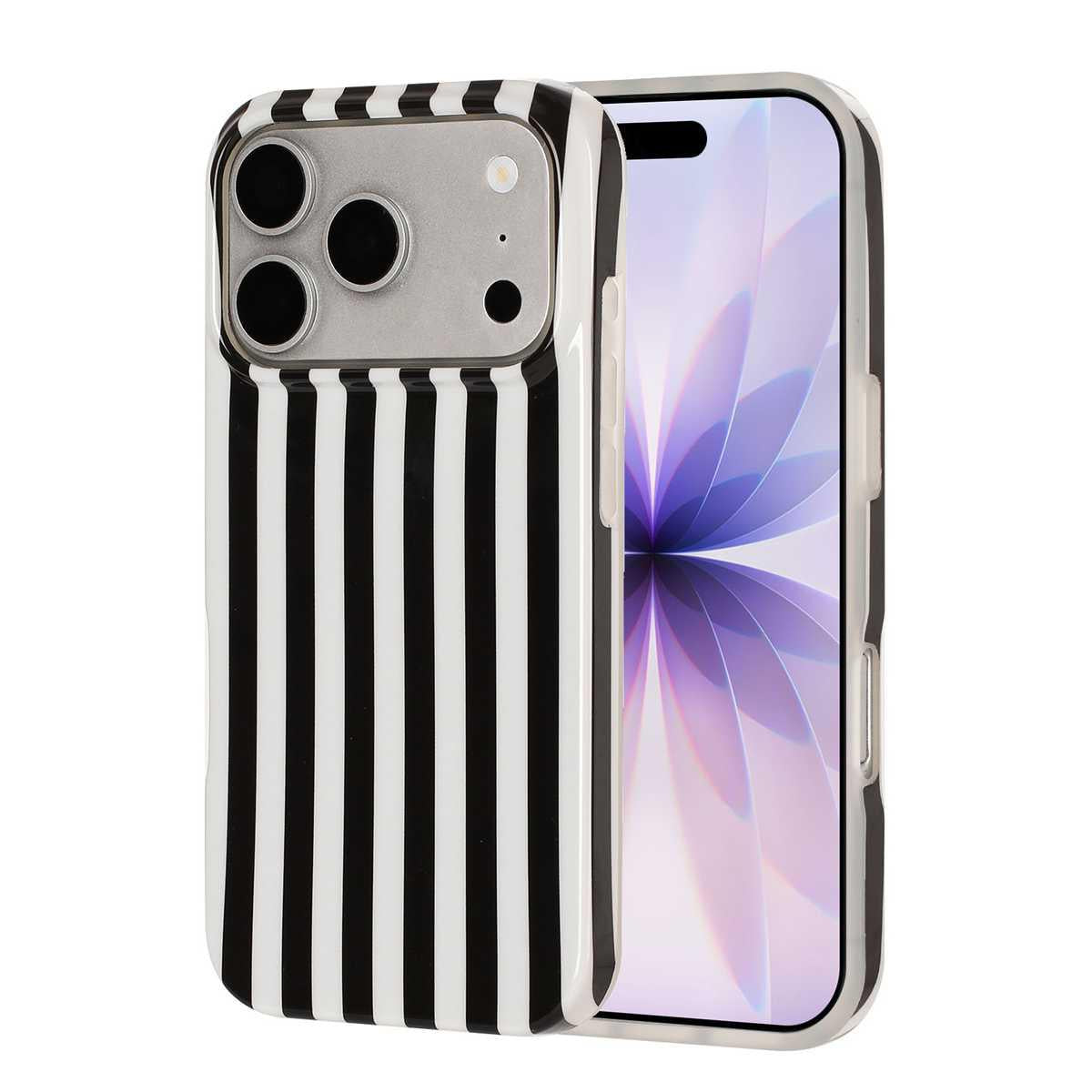 For iPhone 18 Pro Full Coverage IMD Printed Vertical Stripes TPU Phone Case - Black - EDA009871302F