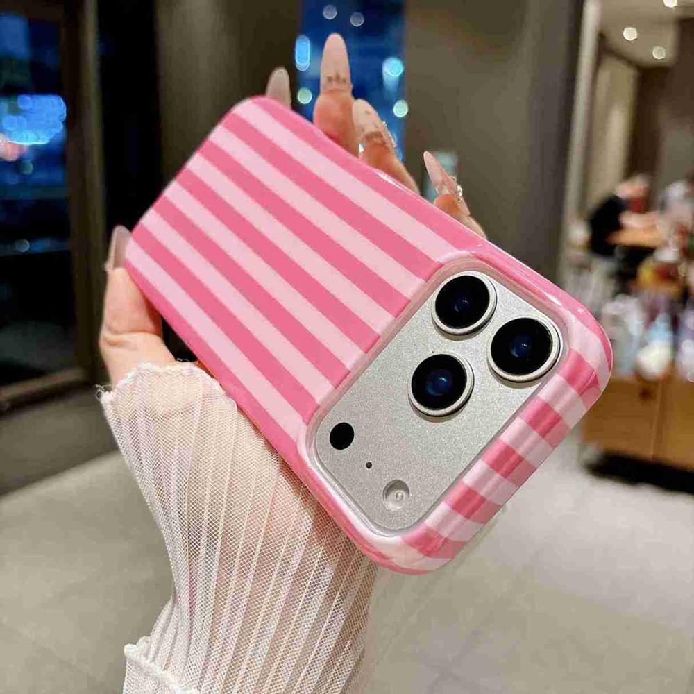 For iPhone 17 Pro Full Coverage IMD Printed Vertical Stripes TPU Phone Case - Pink - EDA009871304A