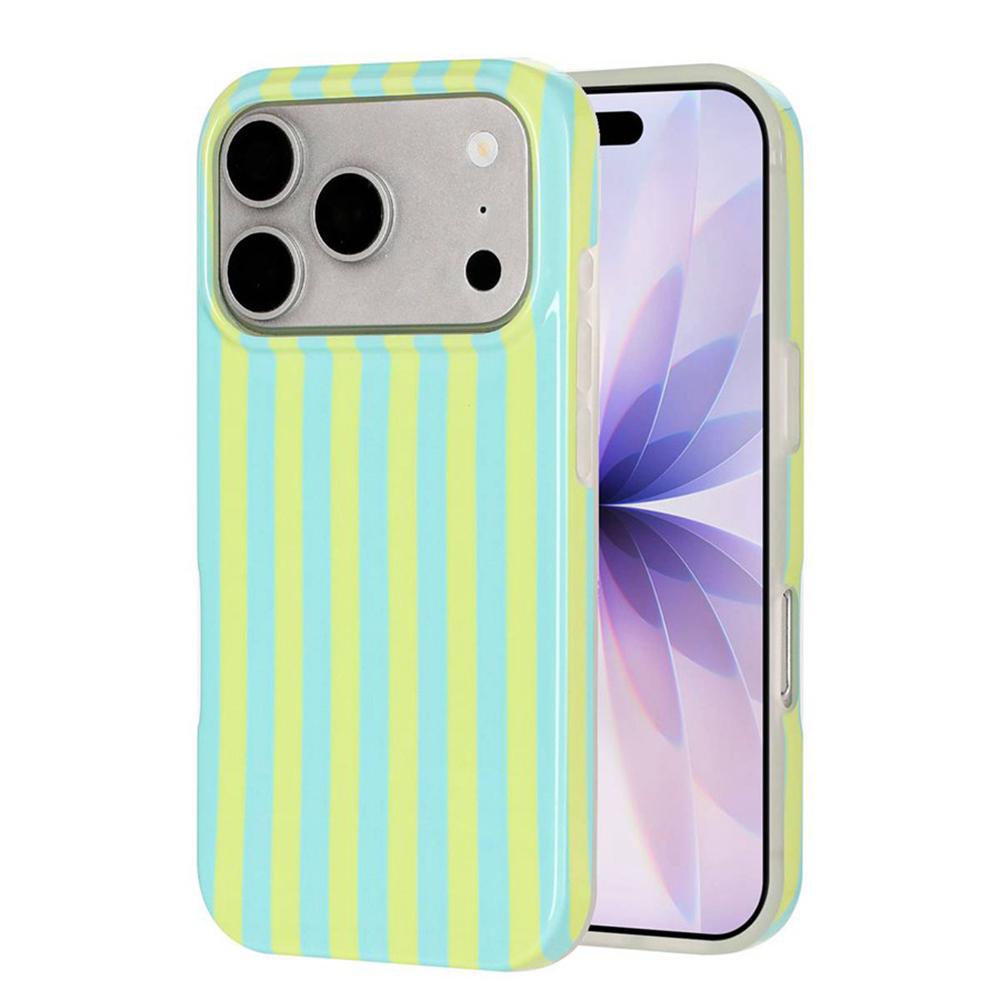 For iPhone 17 Pro Full Coverage IMD Printed Vertical Stripes TPU Phone Case - Yellow Green - EDA009871304D