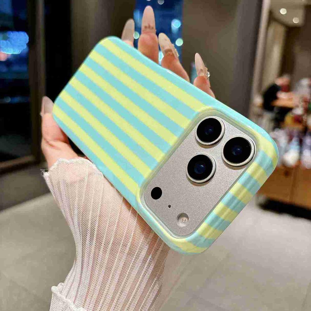 For iPhone 17 Pro Full Coverage IMD Printed Vertical Stripes TPU Phone Case - Yellow Green - EDA009871304D