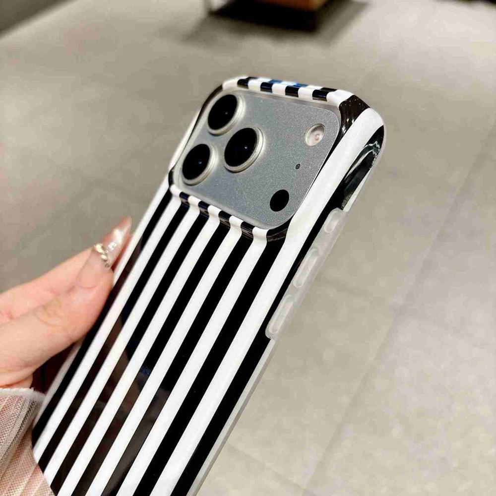 For iPhone 17 Pro Full Coverage IMD Printed Vertical Stripes TPU Phone Case - Black - EDA009871304F