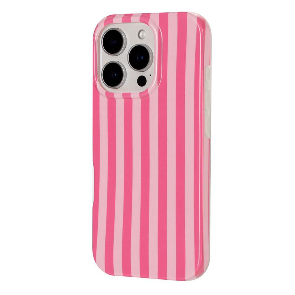 For iPhone 16 Pro Max Full Coverage IMD Printed Vertical Stripes TPU Phone Case - Pink - EDA009871306A
