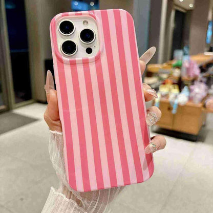 For iPhone 16 Pro Max Full Coverage IMD Printed Vertical Stripes TPU Phone Case - Pink - EDA009871306A